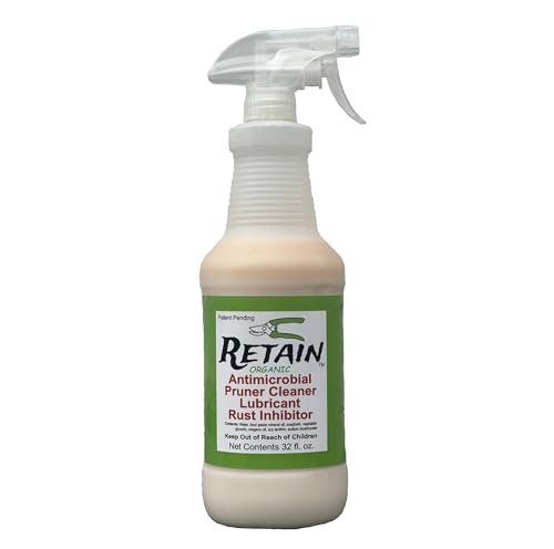 RETAIN Organic Garden Tool Cleaner & Lubricant, 32 oz. Spray – Plant Based, WSDA Certified Organic, Rust Prevention for Pruning Shears & Saws