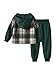 Fdqin Boys Sweatsuit Fall Outfits Flannel Plaid Hoodie Shirt and Casual Sweatpants with Pocket Green 13-14 Years