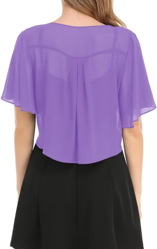 Women's Solid Puff Sleeve Kimono Short Cardigan Loose Cover Up Casual Blouse Top Chiffon3