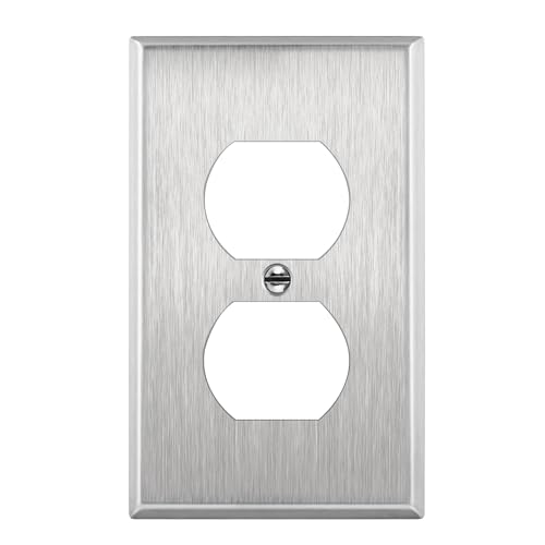 ENERLITES Duplex Receptacle Metal Wall Plate Stainless Steel Outlet Cover Corrosion Resistant Size 1-Gang 4.50 x 2.76 UL Listed 7721 430 Silver