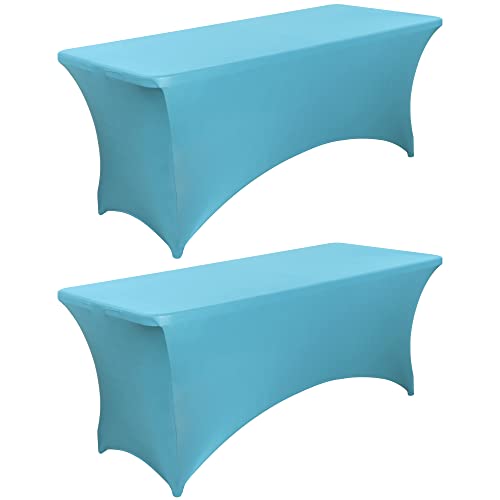 BIFENBI 6FT Fitted Tablecloths for Rectangle Tables, 2 Pcs - Stretch Spandex Table Cover Protector for Banquet, Massage Bed, Wedding, Birthday, 72 Length x 30 Width x 30 Height, Sky Blue