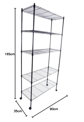 Bonnlo 5-Tier Wire Shelving Unit with Wheels, Adjustable Storage Rack for Kitchen & Pantry, 90x35x165cm,NSF Certified, 80kg Capacity, Black - Image 4