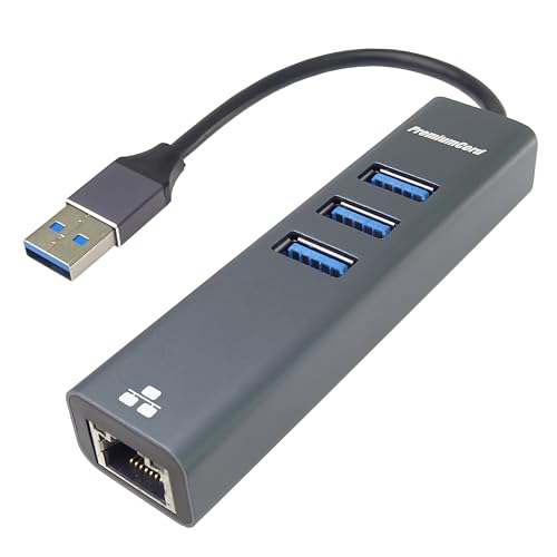 PremiumCord USB A - MKrbg RJ45 + 3X USB A C[Tlbg 10/100/1000Mbps USB 3.2 Gen 1 5Gbps IX-X A_v^[ A~jE 15cm