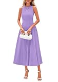 PRETTYGARDEN Spring Casual Dresses for Women 2025 Summer Business Work Midi Sleeveless A Line Pleated Cocktail Dress(Purple,Small)