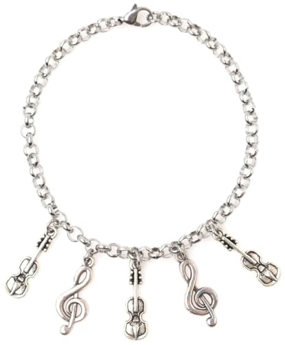 Image of Adjustable 8.5 inch Stainless Steel Bracelet Cello Violin Viola Bass Treble Clef Personalize with Clip on Charms 68L