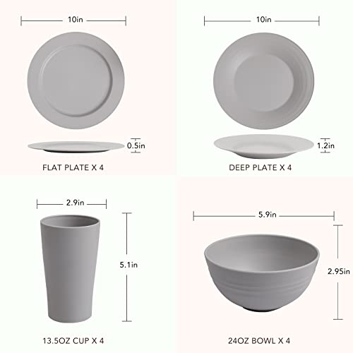 Greenandlife 4Pcs/8.8Inch Plates + Dinnerware Sets For 4(16Pcs), Unbreakable Microwave Safe Reusable Lightweight Plates And Bowls Sets Cups Dishwasher Safe Dishes For Outdoor Camping, Rv, Grey #TOP3