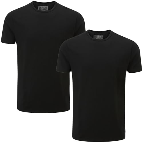 Charles Wilson Herren 2er Packung Elastan-T-Shirts mit Rundhalsausschnitt (L, Black (0524))
