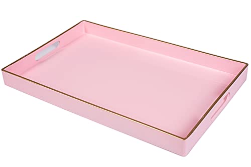 MAONAME Dekoratives Tablett für Couchtisch, modernes Serviertablett mit Griffen, rechteckiges Teetablett aus Kunststoff für Ottomane, Badezimmer-Dekoration, 40 x 25,9 cm (Pink) Cover