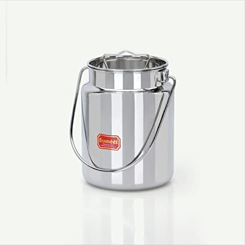 Sumeet Stainless Steel Akhand - Jointless Milk Can/Oil Can/Milk Barni/Oil Pot with Lid, 3000ML capacity, 15Cm Dia, Silver
