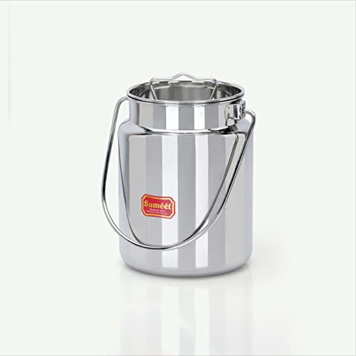 Sumeet Stainless Steel Akhand - Jointless Milk Can/Oil Can/Milk Barni/Oil Pot with Lid, 3000ML capacity, 15Cm Dia, Silver