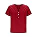 Plus Size Womens T-Shirts Casual V-Neck Button Up Short Sleeves Fashion Side Slit Solid Color Tops Loose Tee Shirts Red X-Large