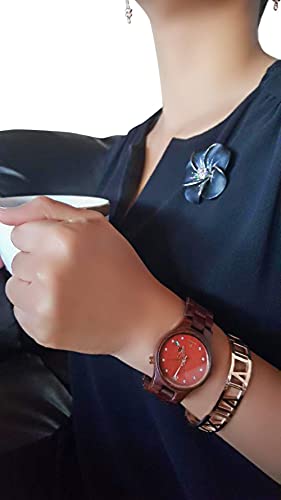 Wood Wrist Watch For Women-Sandalwood/Swarovski Crystals/Crystal Sapphire Window/Wood Watch Band/Analog Citizen Movement #TOP6