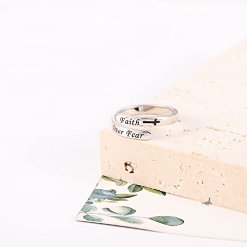 925 Sterling Silver Faith over Fear Ring Faith Religious Jewelry Quote Ring Friend Daughter Gifts3