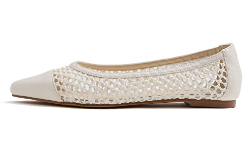 Image of FEVERSOLE Women's Woven Pointy Fashion Cutouts Breathable Knit Flat Shoes
