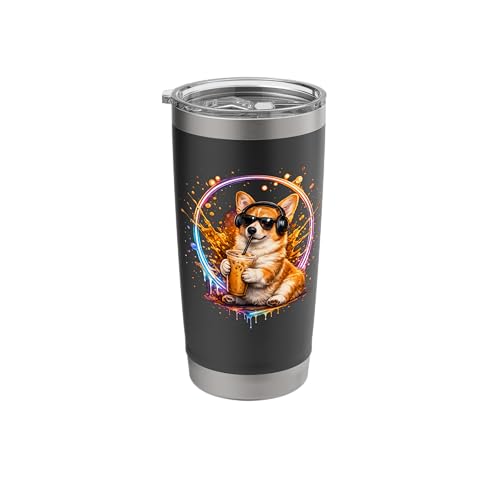 Dog Corgi Drinking Iced Coffee Funny Animal Meme Men Women Stainless Steel Insulated Tumbler