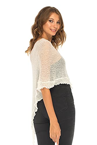 SHU-SHI Womens Sheer Poncho Shrug Lightweight Knit Ruffle Pullover Sweater Top3