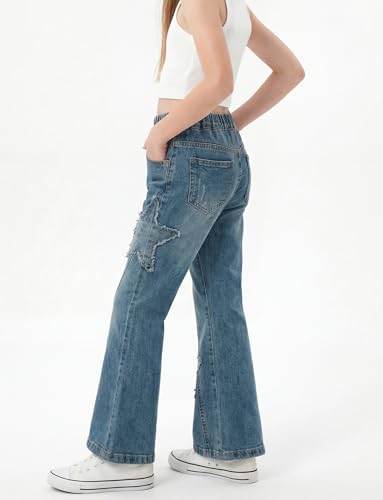 Jeans évasés pour filles style patchwork original et étoiles