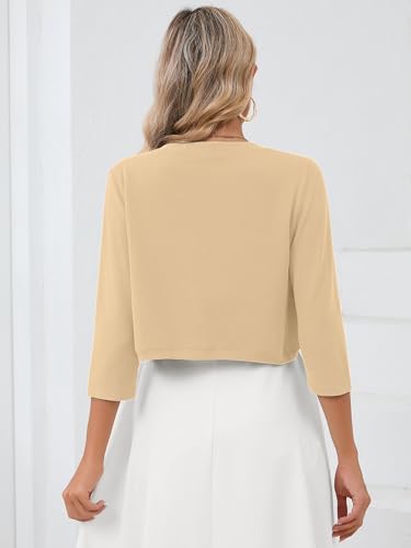 Image of Heymoments Women's 3 /4 Sleeve Casual Shrugs Lightweight Open Front Cropped Cardigan for Dresses