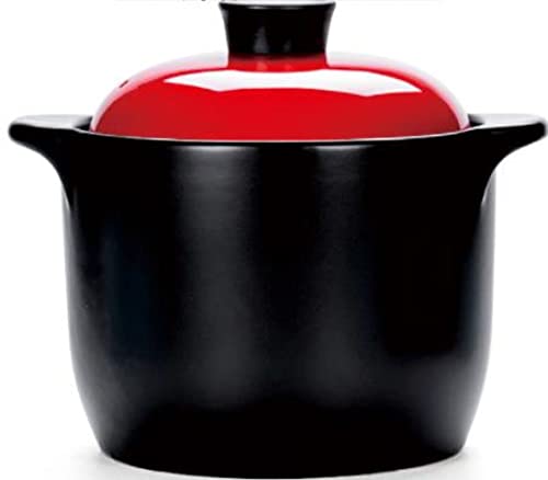Olla de arcilla para cocinar estofado, sartén de cerámica, sartén para el hogar, sartén antiadherente con tapa, olla de sopa negra, 4 litros