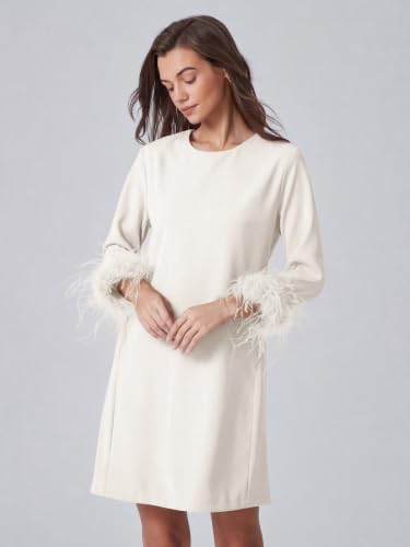 Image of D-Sun Women Feather Dress 3 /4 Sleeves Cocktail Dresses