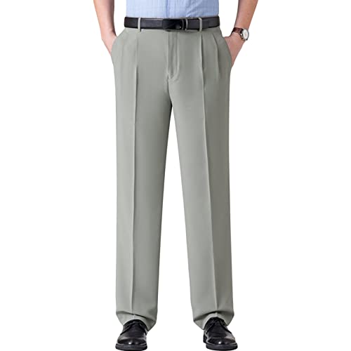 Men Formal Casual Pants Double Pleats Work Pleat-Front Dress Pant Classic Fit Flat Front Expandable Waist Pant