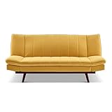 Bravich Mondaine 3 Seater Sofa Bed - Yellow. Velvet Fabric Click Clack Sofa Bed, Recliner Couch To Double Bed. Space Saving Furniture For Living Room, Bedroom & Guest Room- 188 x 94 x 87cm