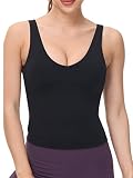 Workout Tops for Women Yoga Tank Tops with Built in Bra Wirefree Padded Yoga Bras Gym Running Athlet