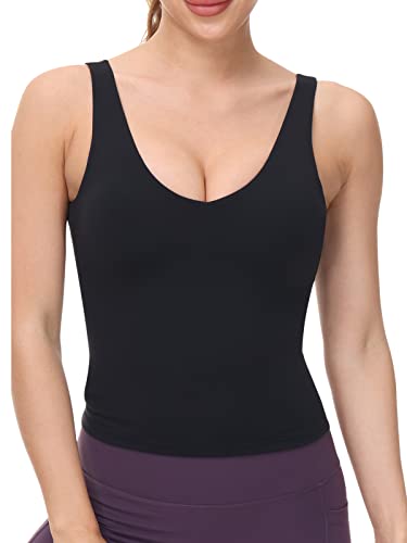Workout Tops For Women Yoga Tank Tops With Built In Bra Wirefree Padded Yoga Bras Gym Running Athletic Shirt V-Neck Camisole #TOP24