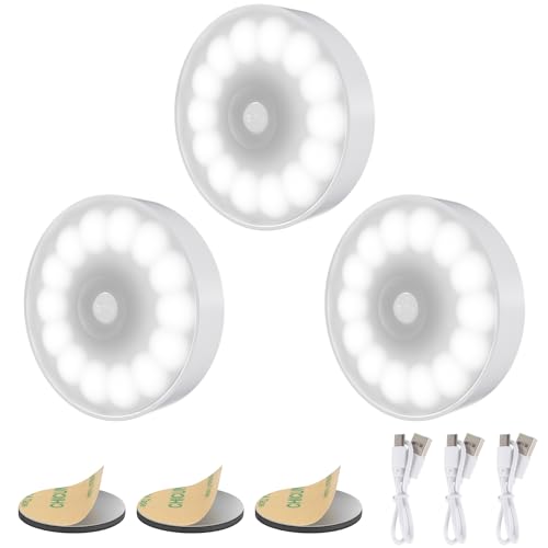 14 LEDs Heller Nachtlicht mit Bewegungsmelder, 3 Stück Wiederaufladbar Nachtlampe, Auto/ON/Off, LED Nachtlicht Kinder für Kinderzimmer, Küche, Badezimmer, Treppe, Flure - 6000K Weiß