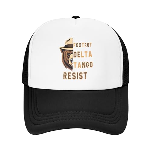 Resist Smokey Bear Trucker Hat FDT Protect Our National Parks Kids Hats Adjustable Mesh Baseball Cap - Black