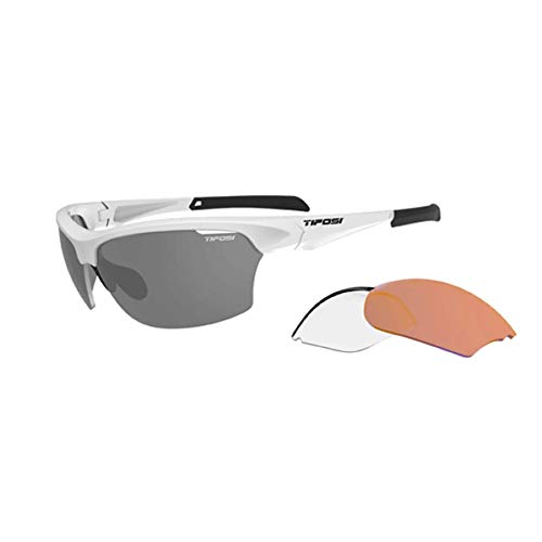 TIFOSI Intense Interchangeable Lens Sunglasses: Interchangeable lenses, lightweight, UV protection, adjustable ear and nose pieces, shatterproof, hydrophilic rubber, Matt White