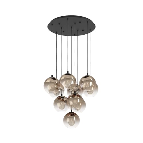 EGLO Cluster Hängelampe Ariscani 1, 10-flammige Pendelleuchte, Hängeleuchte Treppenhaus Galerie, Kronleuchter aus Metall in schwarz und Glas in Kupfer, E27 Fassung, Ø 64,5 cm EGLO Cluster Hängelampe Ariscani 1, 10-flammige Pendelleuchte, Hängeleuchte Treppenhaus Galerie, Kronleuchter aus Metall in schwarz und Glas in Kupfer, E27 Fassung, Ø 64,5 cm