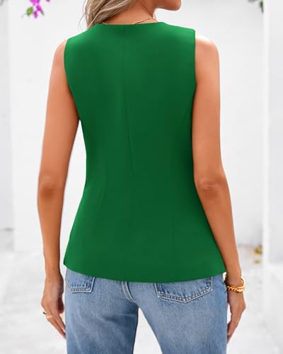 BTFBM Summer Sleeveless Blazer Vest For Women Dressy Button Down Round Neck Business Casual Outfits Work Suit Vests Tops(Bright Green, XX-Large) — view 3
