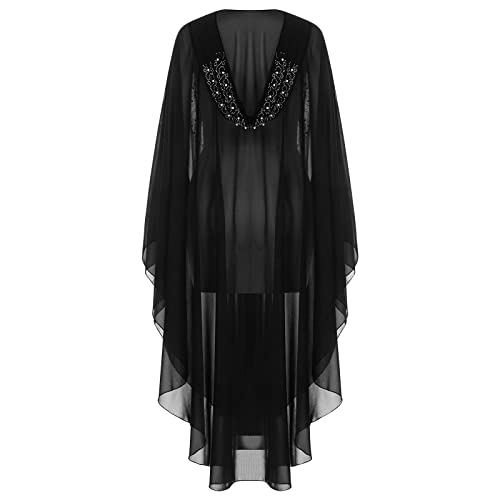 Image of OBEEII Muslim Dress for Women Loose Batwing Sleeved Hooded Beaded Embroidery Long Abaya Dress Kaftan Abayas Islamic Robe