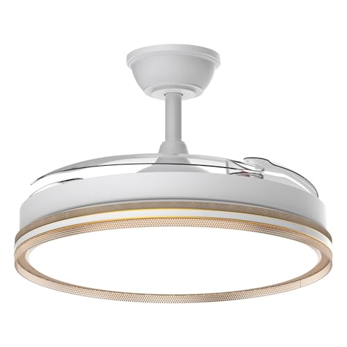 Airwit 106cm Ventilatore da Soffitto Silenzioso con Luce e Pale Retrattili, Dimmerabile LED Lampada Ventilatore da Soffitto con Telecomando e Reversible Motore DC per Camera da Letto, Soggiorno