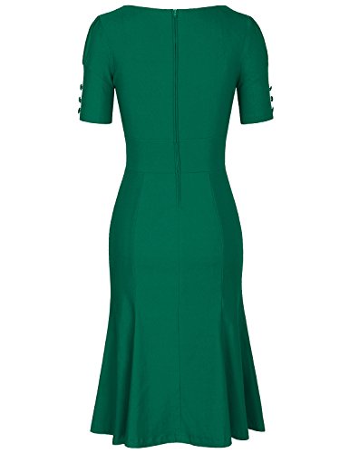Image of MUXXN Women's Vintage 1950s Midi Crew Neck Short Sleeve Party Cocktail Work Casual Bodycon Dress