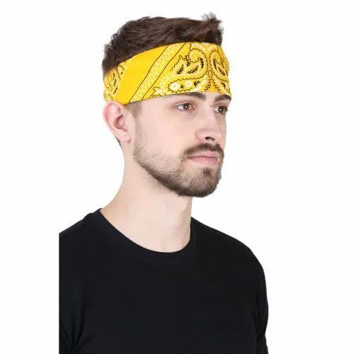 Urbanity Unisex Cotton Paisley Headband Scarf Handkerchiefs Wristband Cowboy Neckerchief Head Wrap Face Mask Printed Cowboy Bandanas (4, YELLOW) 2