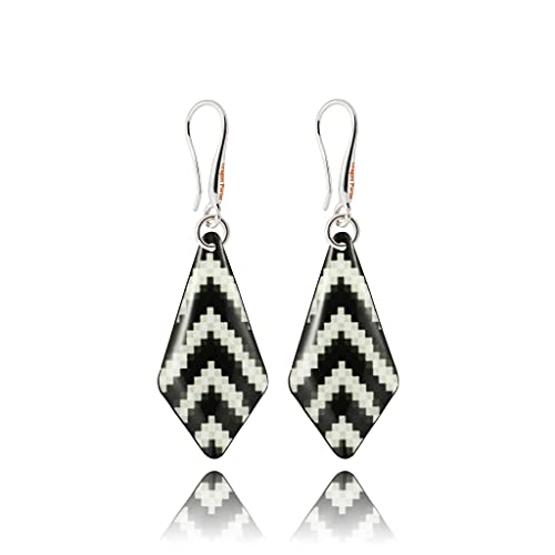 Simple Long Geometric Dangle Earrings for Women, Diamond Shape Jewelry (Style N 11 - Black and White)