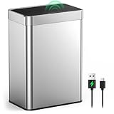 Kitchen Trash Can Touchless, 15 Gallon/55 L Stainless Steel Automatic Motion Sensor Trash Can, Type-C Rechargeable Garbage Can with Lid, Silent Close, Touchless Trash Bin for Home Kitchen, Silver