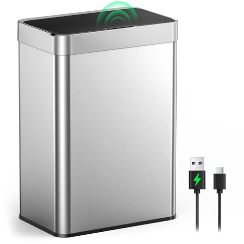 lovewind Poubelle de Cuisine 55L Sans Contact, Capteur Infrarouge Inox, Rechargeable Type-C, Couvercle Silencieux à Fermeture Douce, Sans Main pour Maison...