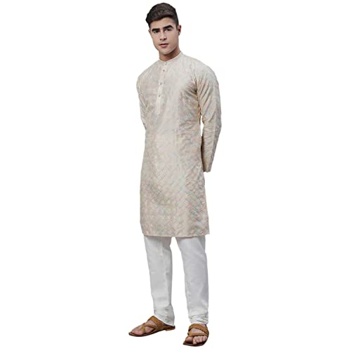 Image of SOJANYA (Since 1958 Men's Silk Blend Kurta Pyjama Set | Multi Embroidered Traditional Ethnic Wear for Navratri, Garba, Puja & Wedding