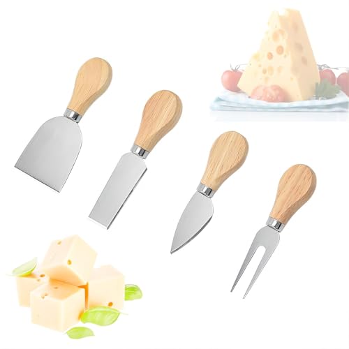 Tongke Cheese Knives Set, 4 Pcs Stainless Steel Wood Handle Cheese Knife, Wood Handle Stainless Steel Cheese Cutter Fork Spreader Slicer