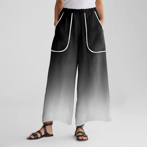 Wide Leg Pants for Women Gradient Elastic High Waist Large Pockets Patchwork Edge Pant Loose Lounge Trousers2