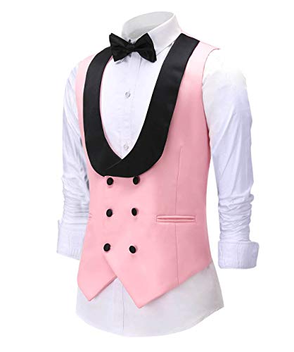 Ceehuteey Mens Double Breasted Vest Fashion Wedding Vest Shawl Lapel Suit Waistcoat Best Man2