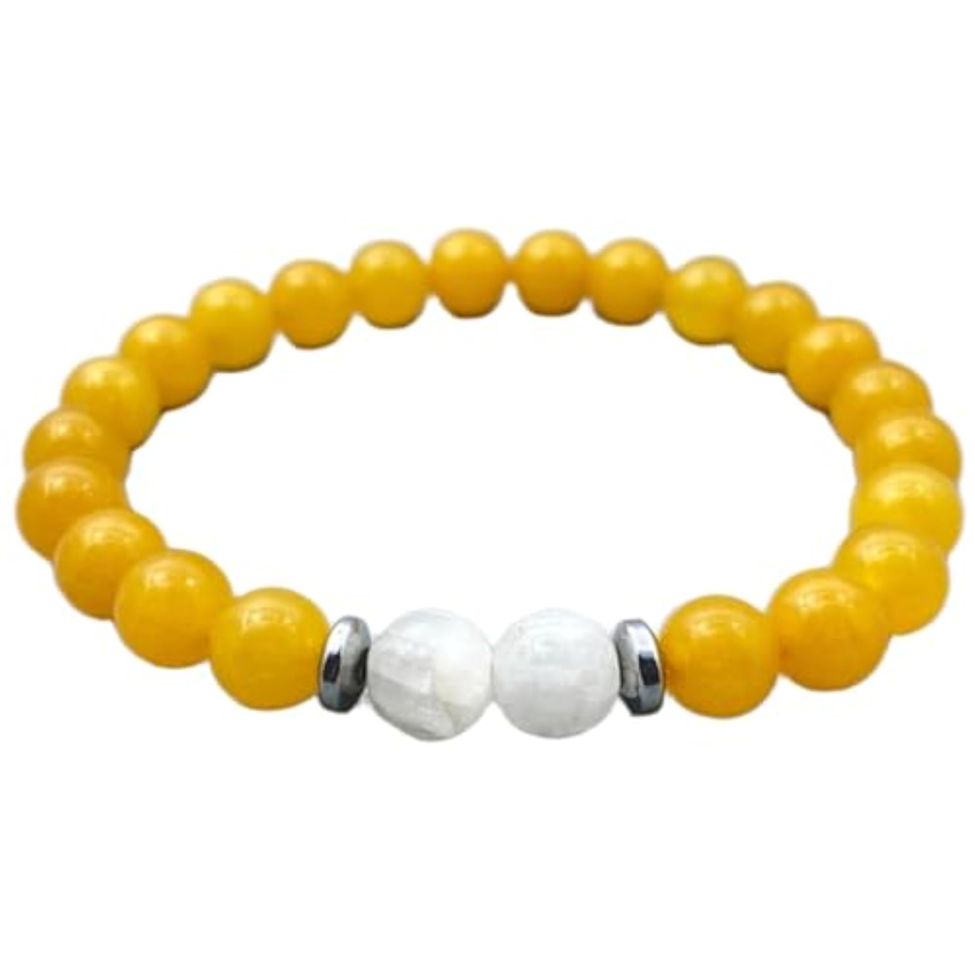Natural Selenite & Yellow Jade 8mm Round Bead Stretchable Bracelet, Unisex
