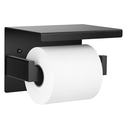 Auxmir Porte Papier Toilette, Support Papier Toilette Mural, SUS304 Acier Inoxydable Porte Rouleau Toilette, Installation avec Vis ou 3 M Auto-Adhésif, Noir