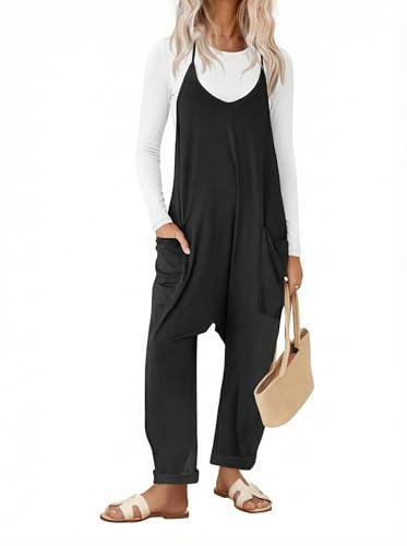 Ekouaer Jumpsuit Damen Sommer Lang Hose Ärmelloser Verstellbare...