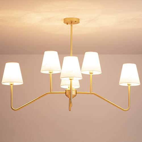 9Mmml 39" 6 Arms Kitchen Island Lighting,6 Lights Dining Room Chandelier,Gold Body + Fabric Shade Fixture For Hallway Entryway Foyer Living Room,6 E12 Bulb Included #TOP6