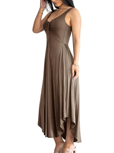 Image of Langwyqu Womens 2026 Summer Sleeveless Tank Dress Empire Waist Asymmetrical Flowy Casual Maxi Dresses