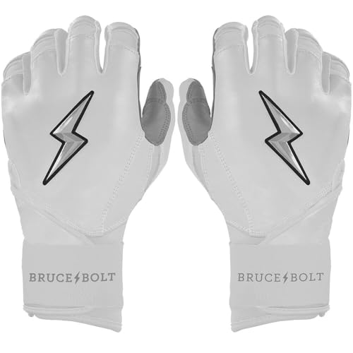 BRUCE BOLT Chrome Series Long Cuff White Batting Glove - White Medium